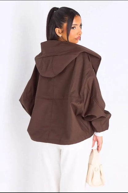 Veste courte marron à capuche
