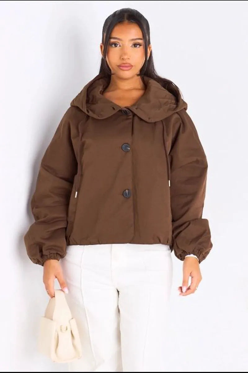 Veste courte marron à capuche