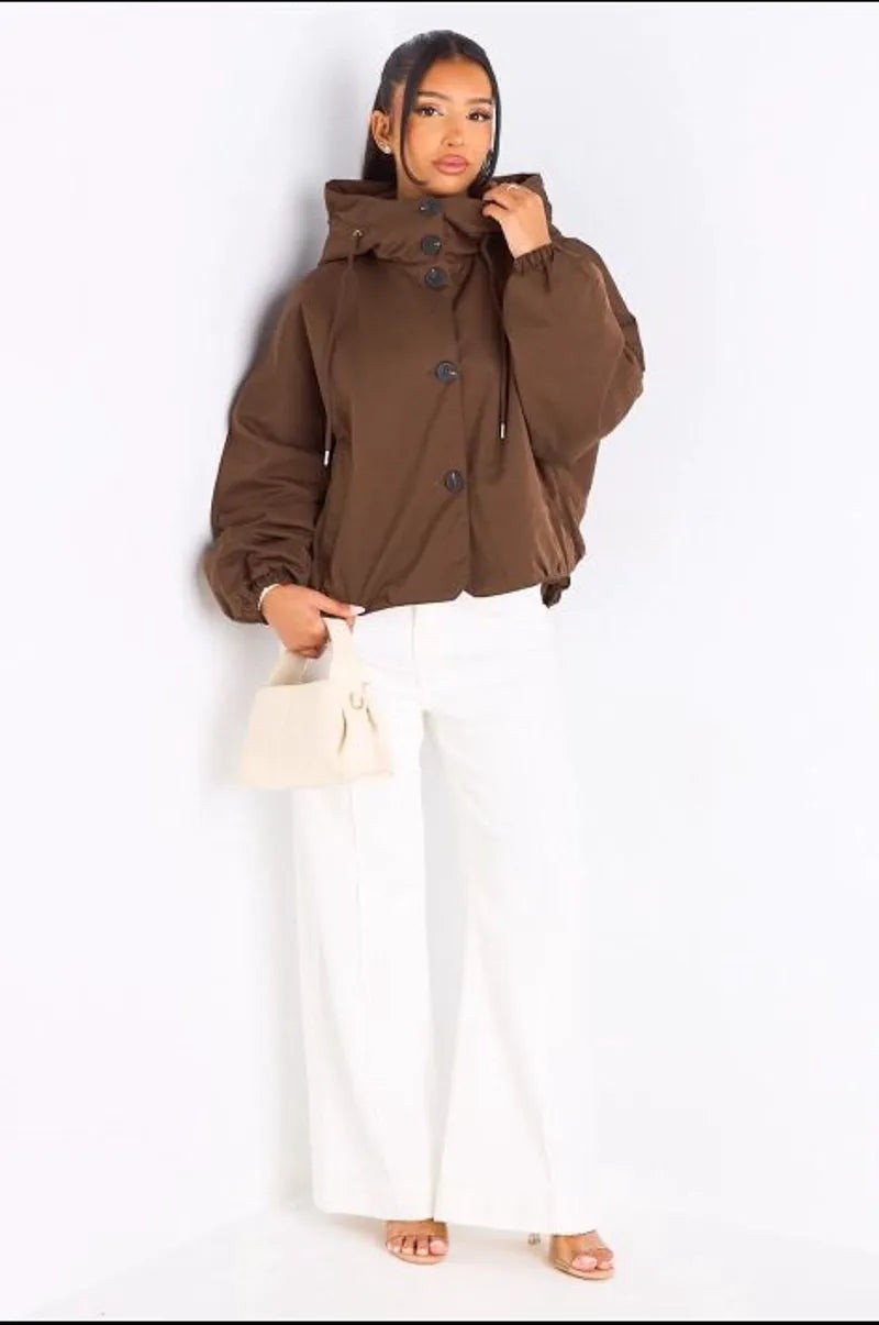Veste courte marron à capuche