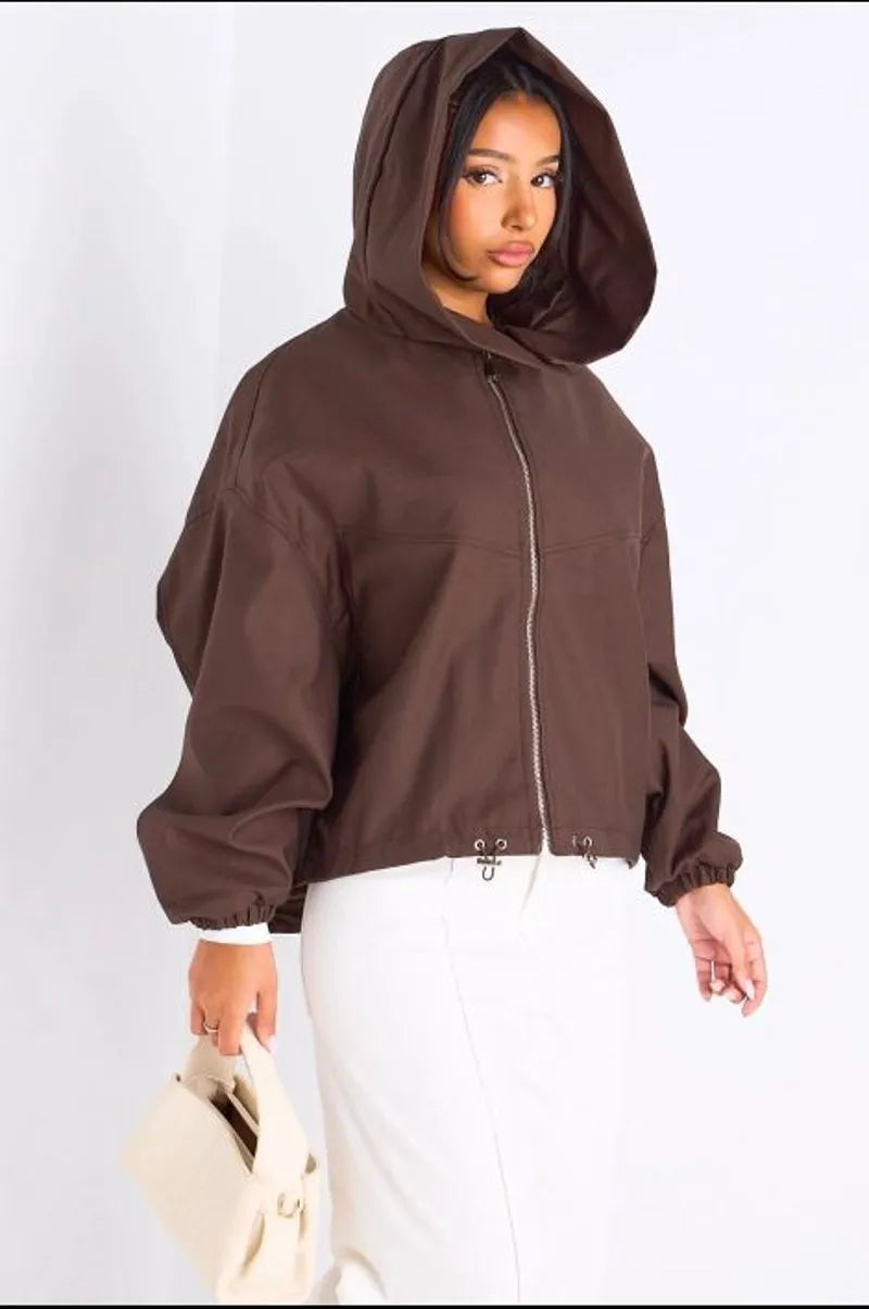 Veste courte marron à capuche