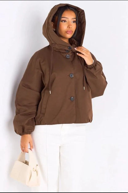 Veste courte marron à capuche