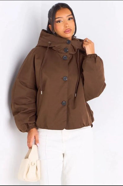 Veste courte marron à capuche