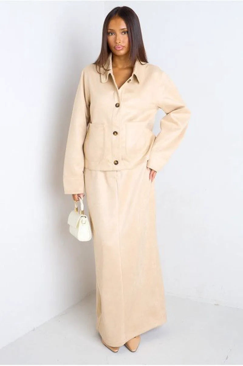 Beige suede textured short jacket