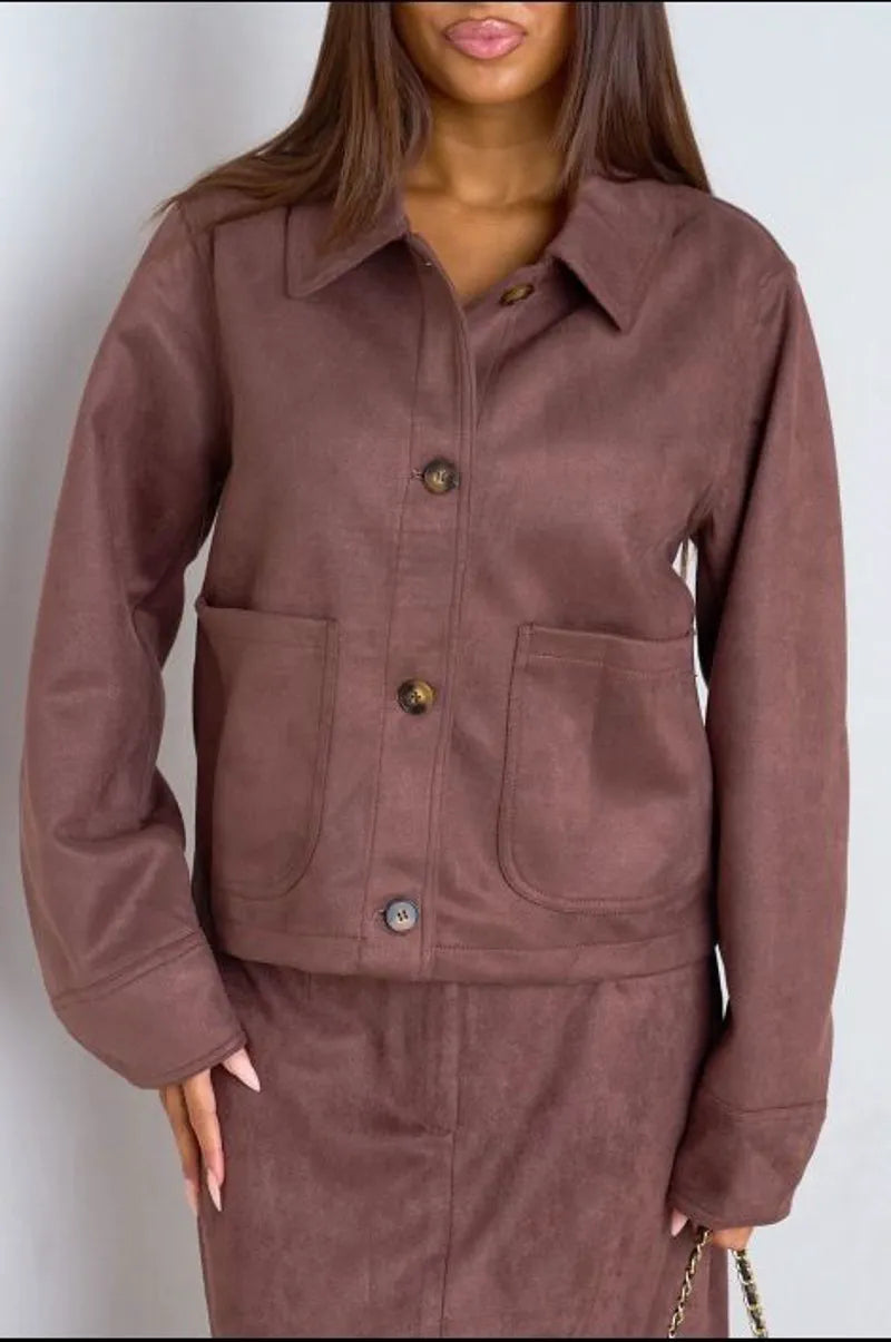 Burgundy suede-textured cropped jacket