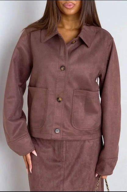 Burgundy suede-textured cropped jacket