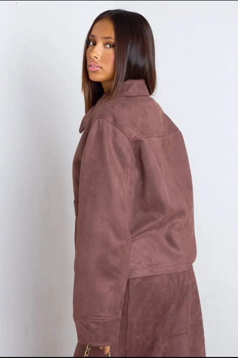 Burgundy suede-textured cropped jacket