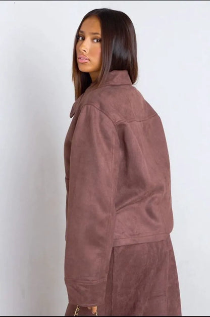 Burgundy suede-textured cropped jacket