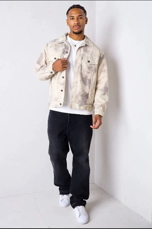 Marbled beige denim jacket (white)
