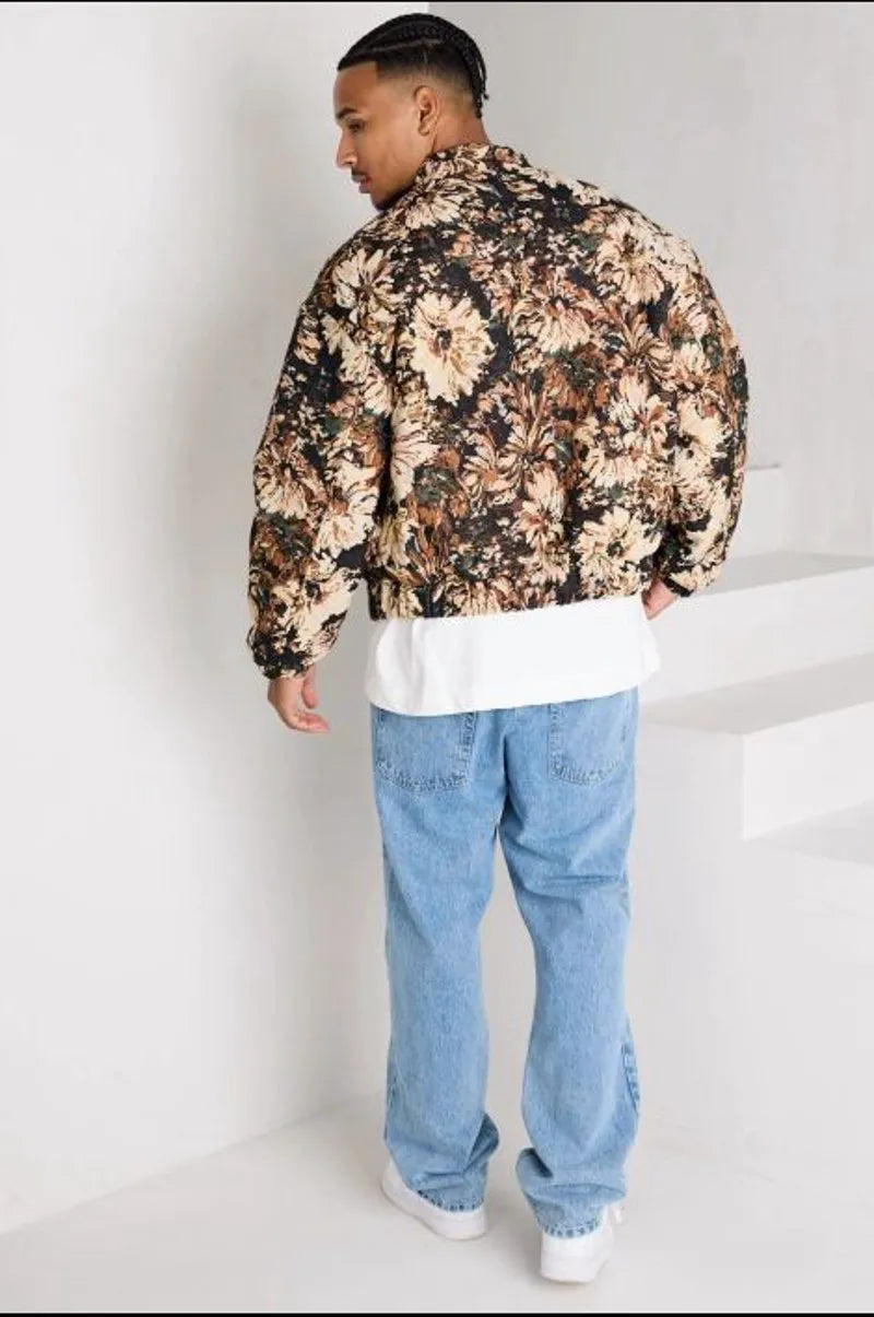 Black floral patterned printed jacket