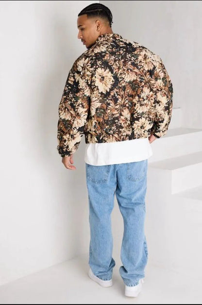 Black floral patterned printed jacket