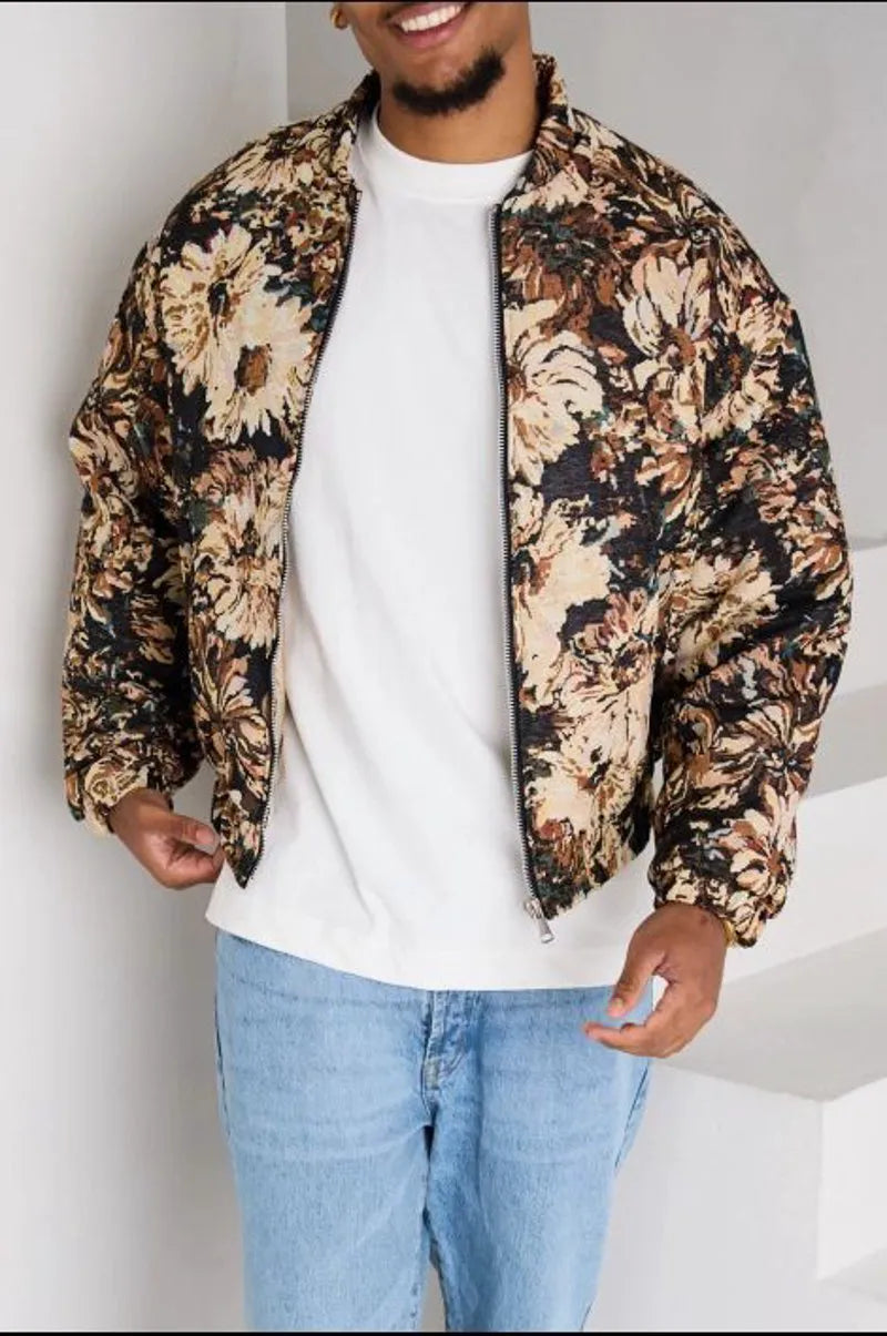Black floral patterned printed jacket