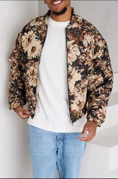Black floral patterned printed jacket