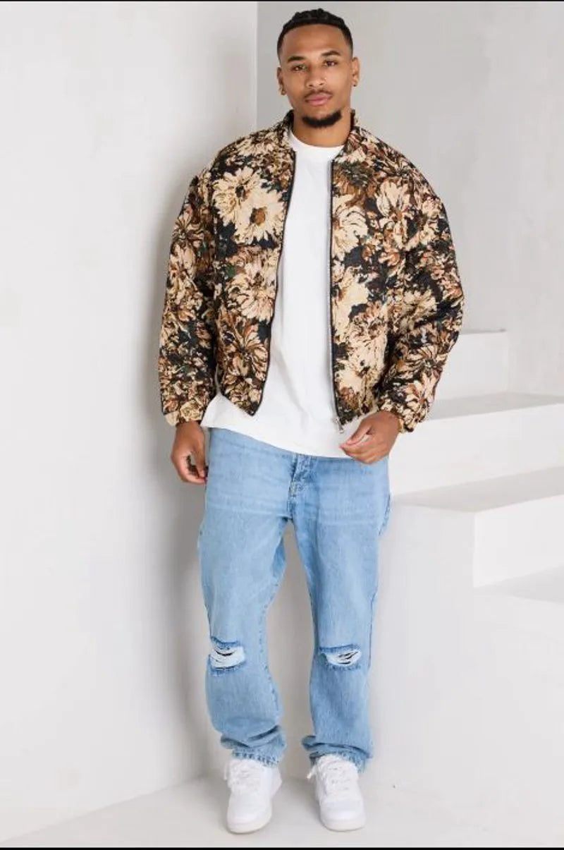 Black floral patterned printed jacket