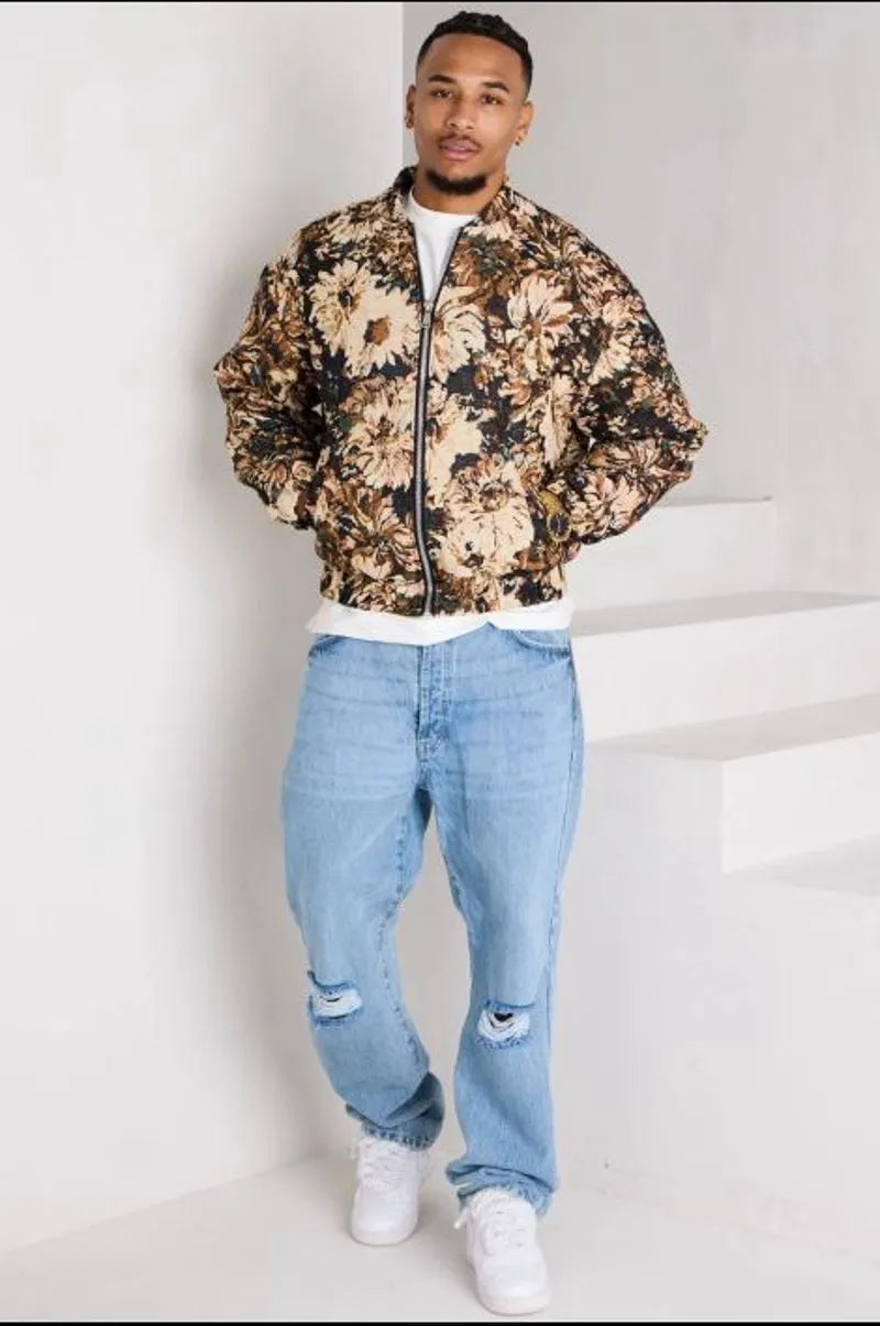 Black floral patterned printed jacket