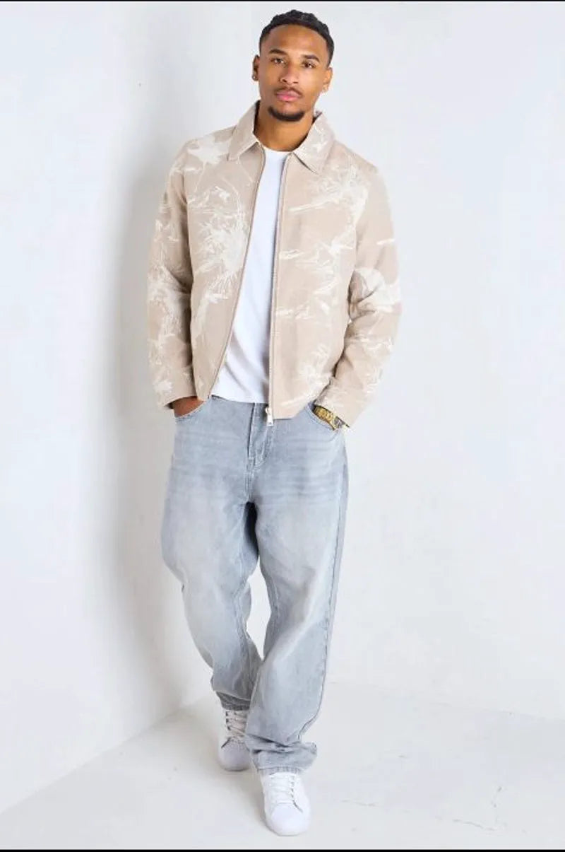 Beige jacket with printed pattern