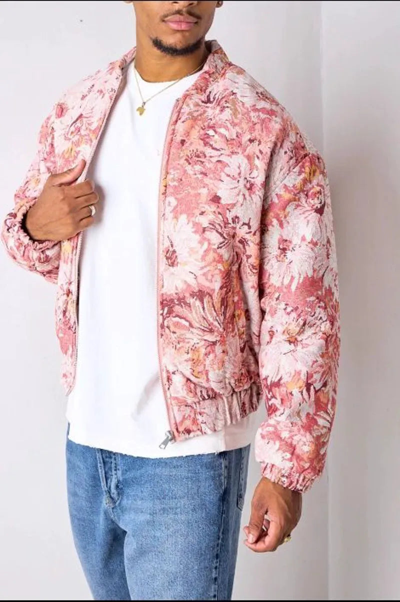Pink floral-patterned printed jacket