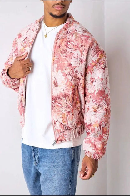 Pink floral-patterned printed jacket