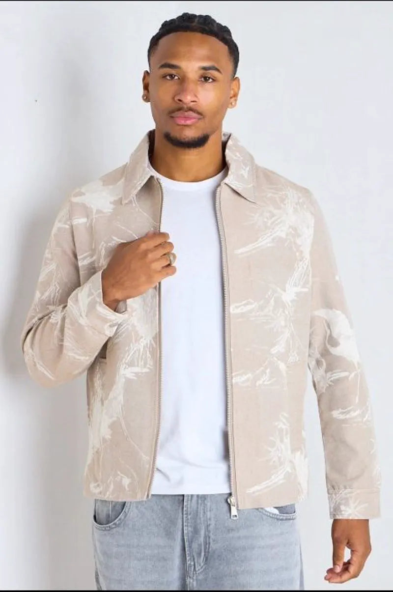 Beige jacket with printed pattern