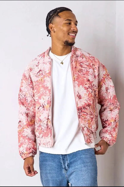 Pink floral-patterned printed jacket
