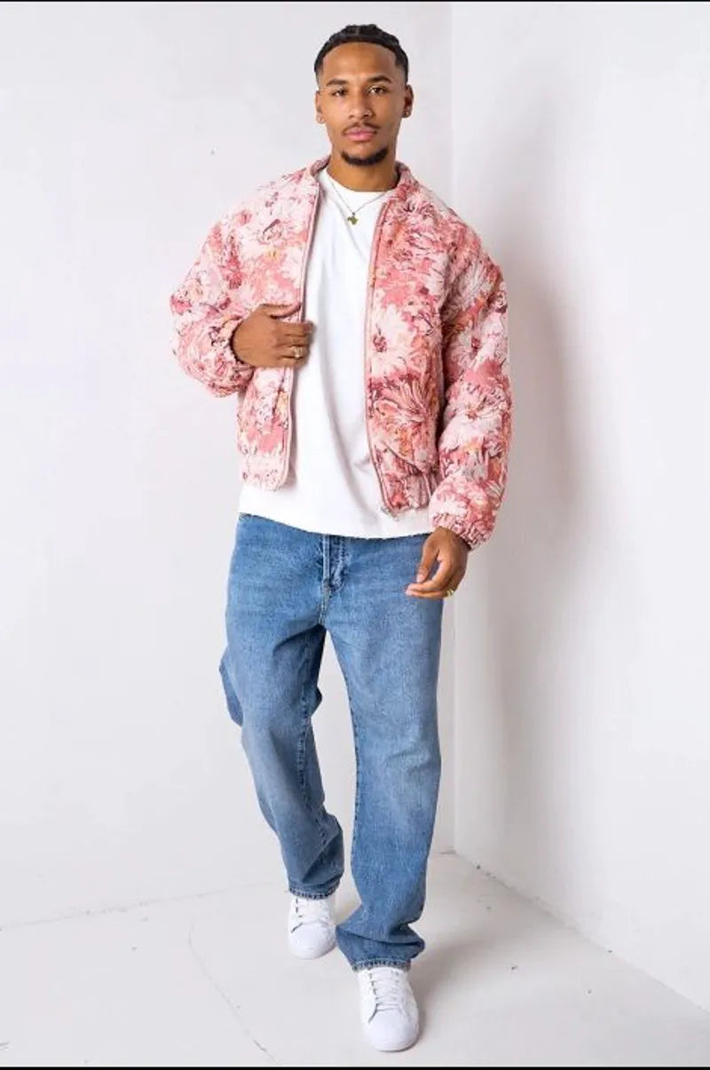 Pink floral-patterned printed jacket