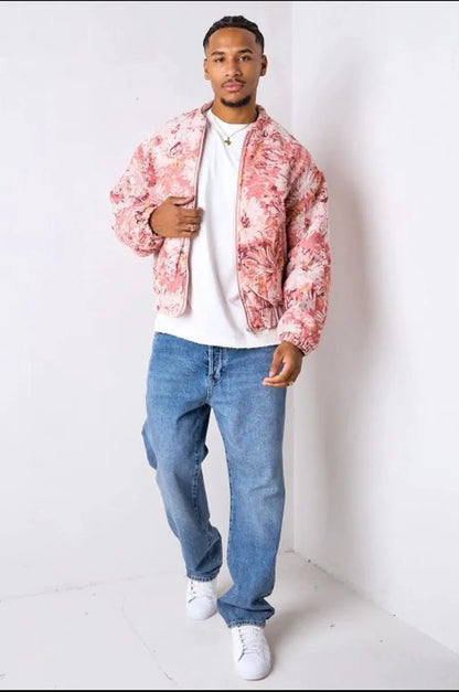 Pink floral-patterned printed jacket