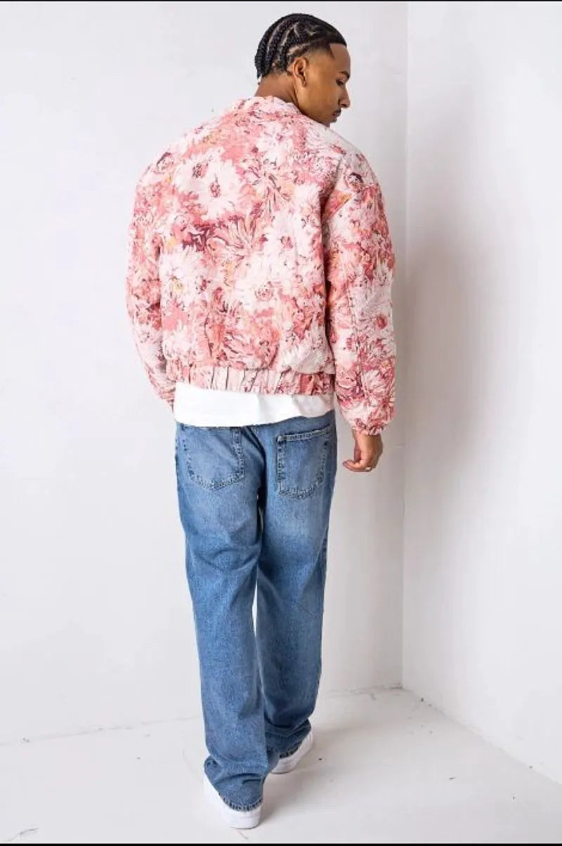 Pink floral-patterned printed jacket