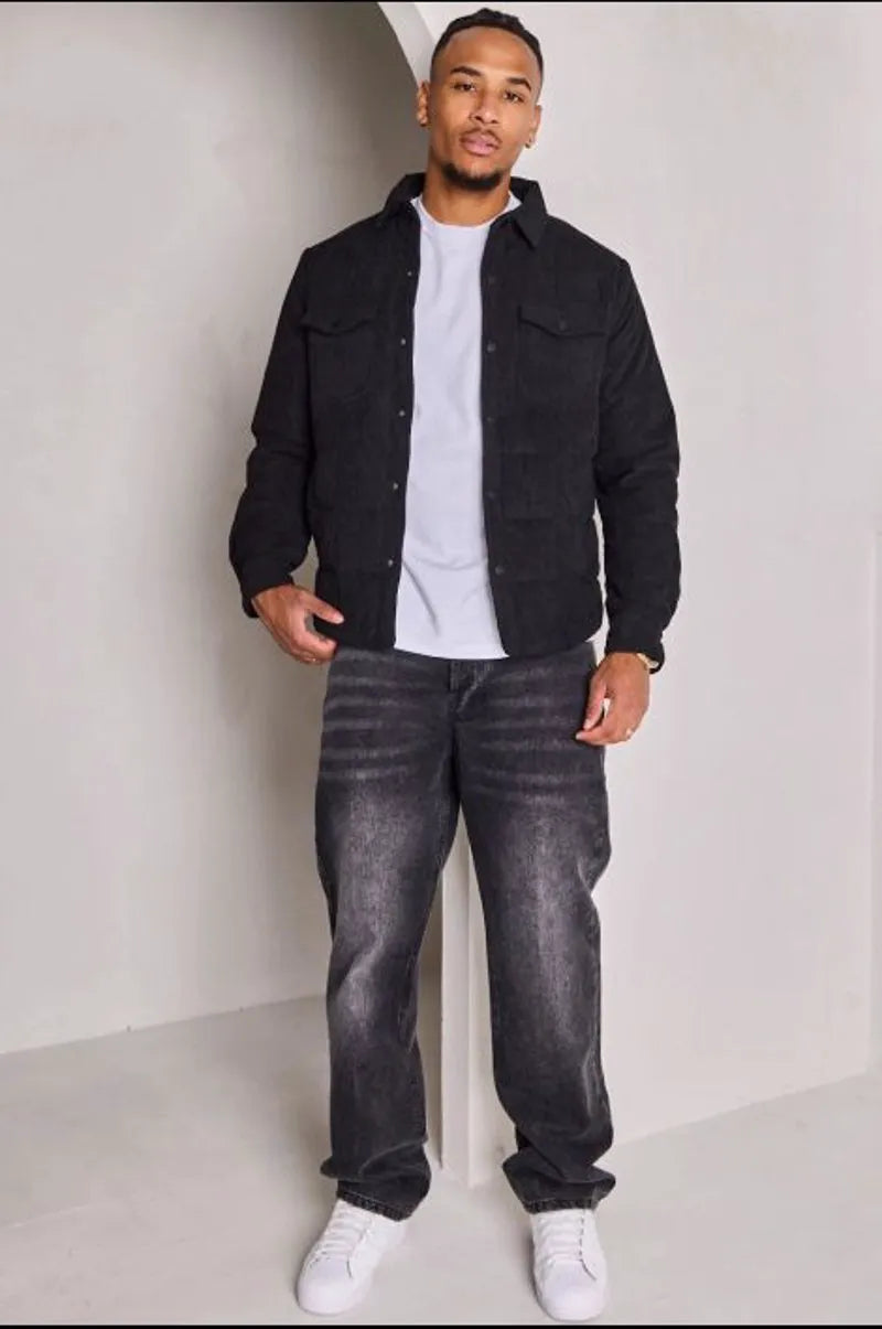 Black quilted and ribbed jacket