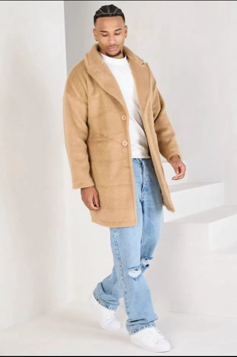 Textured beige mid-length jacket