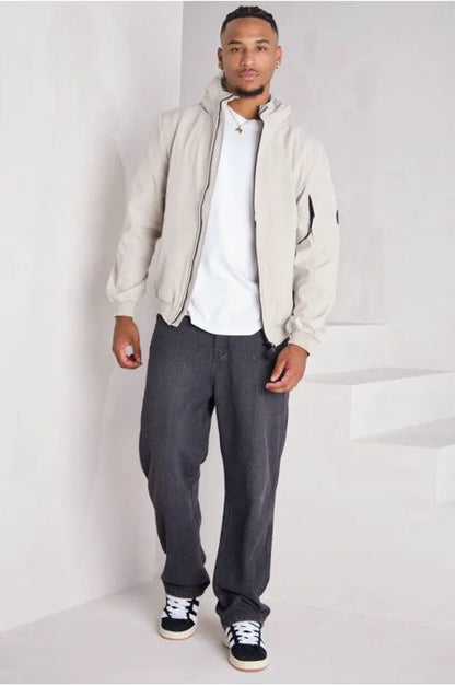 Beige mid-season hooded jacket