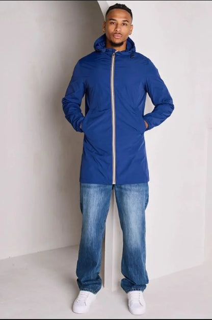 Dark blue mid-season hooded jacket