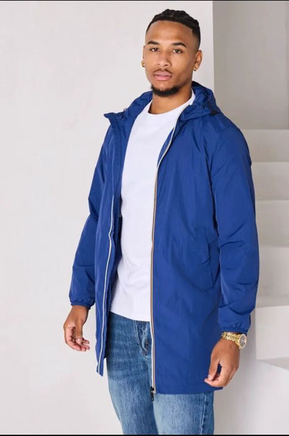 Dark blue mid-season hooded jacket