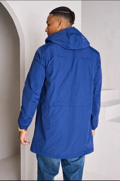 Dark blue mid-season hooded jacket