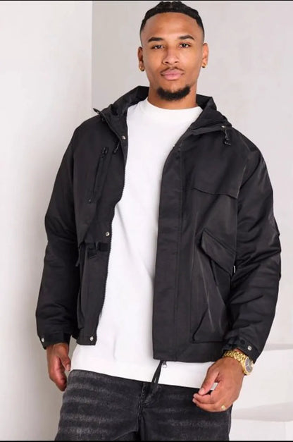 Black canvas hooded jacket