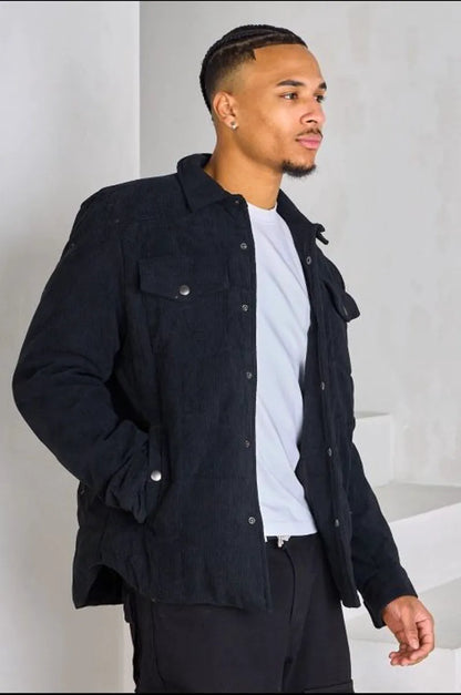 Black quilted corduroy jacket