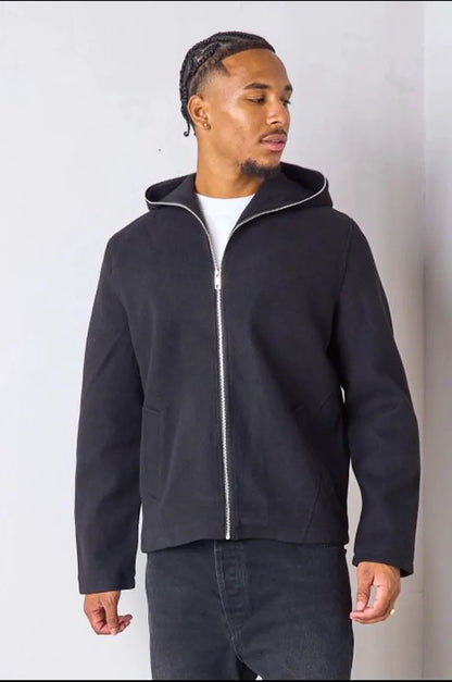 Black smooth fleece zip-up jacket