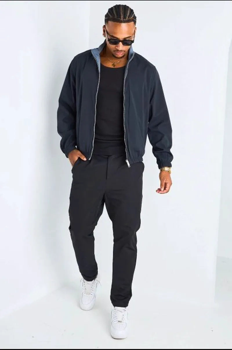 Veste réversible bleu marine à intérieur gris foncé
