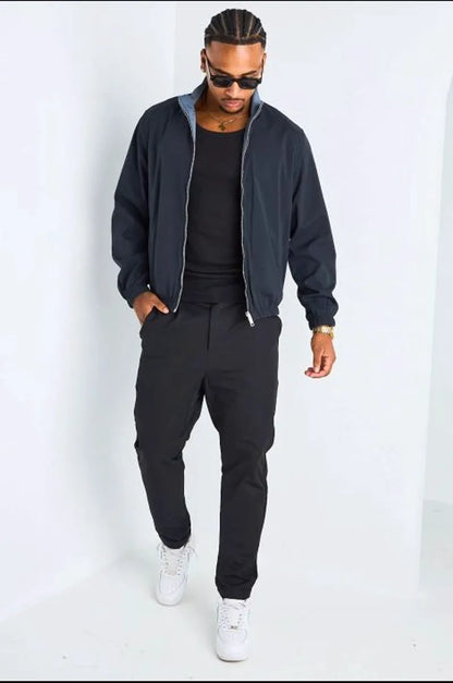 Veste réversible bleu marine à intérieur gris foncé
