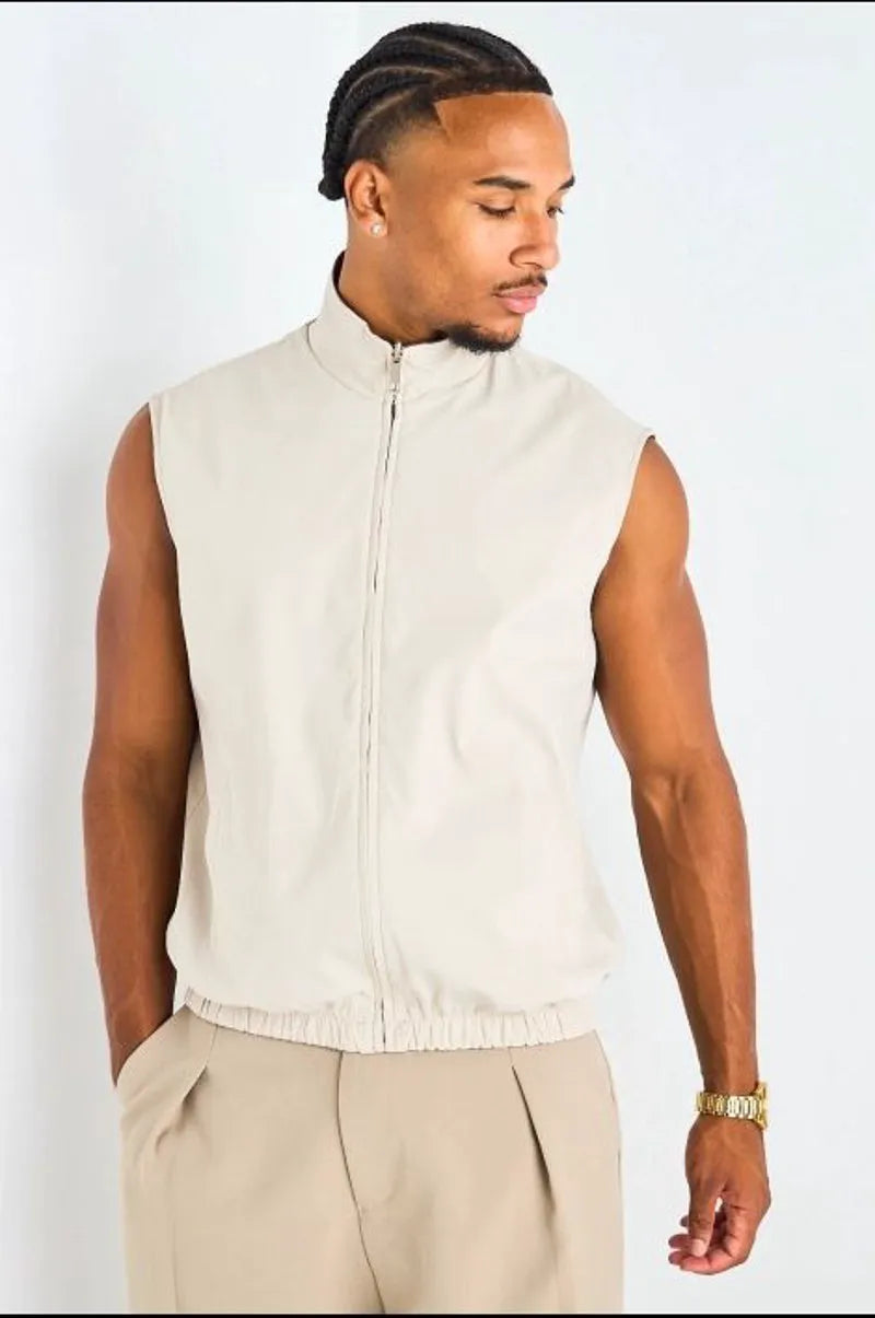 Veste sans manches bordeaux réversible en taupe