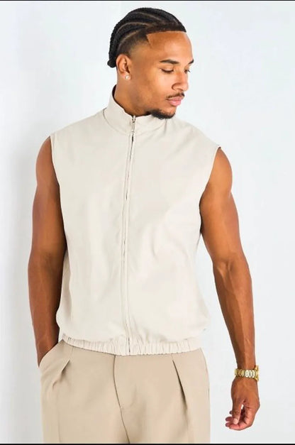 Veste sans manches bordeaux réversible en taupe