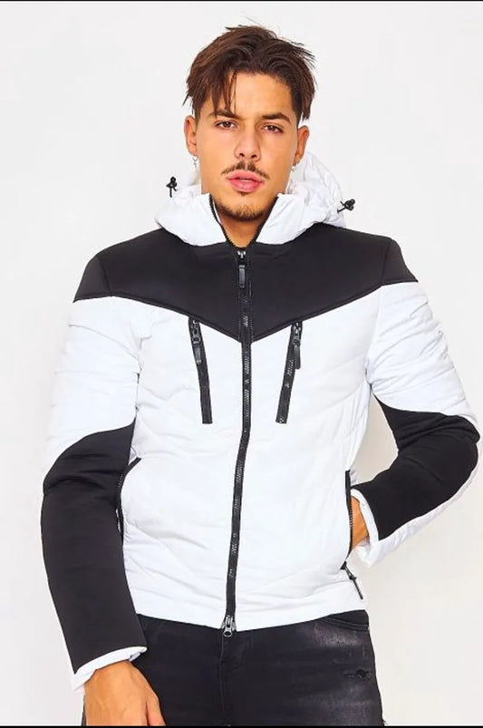 White/black dual-material lightweight down jacket