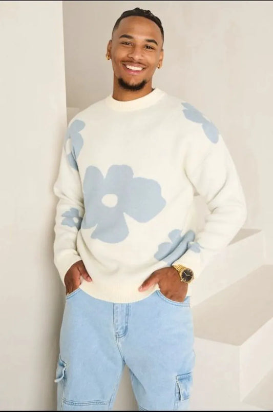 White sweater with floral pattern