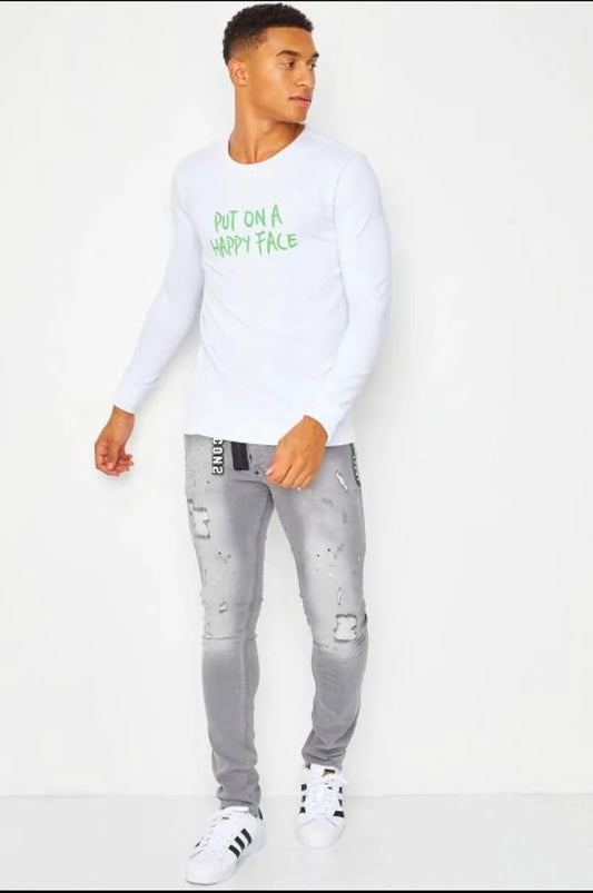 White joker sweatshirt "put on a happy face"