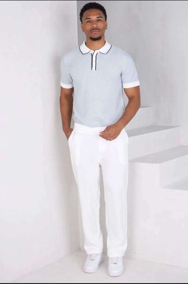 White patterned short-sleeve polo shirt
