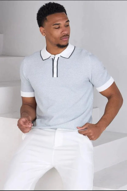 White patterned short-sleeve polo shirt
