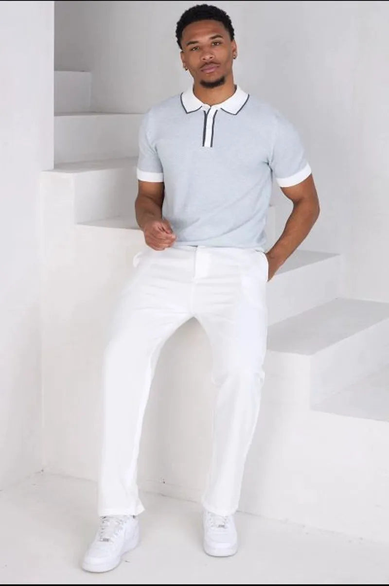 White patterned short-sleeve polo shirt