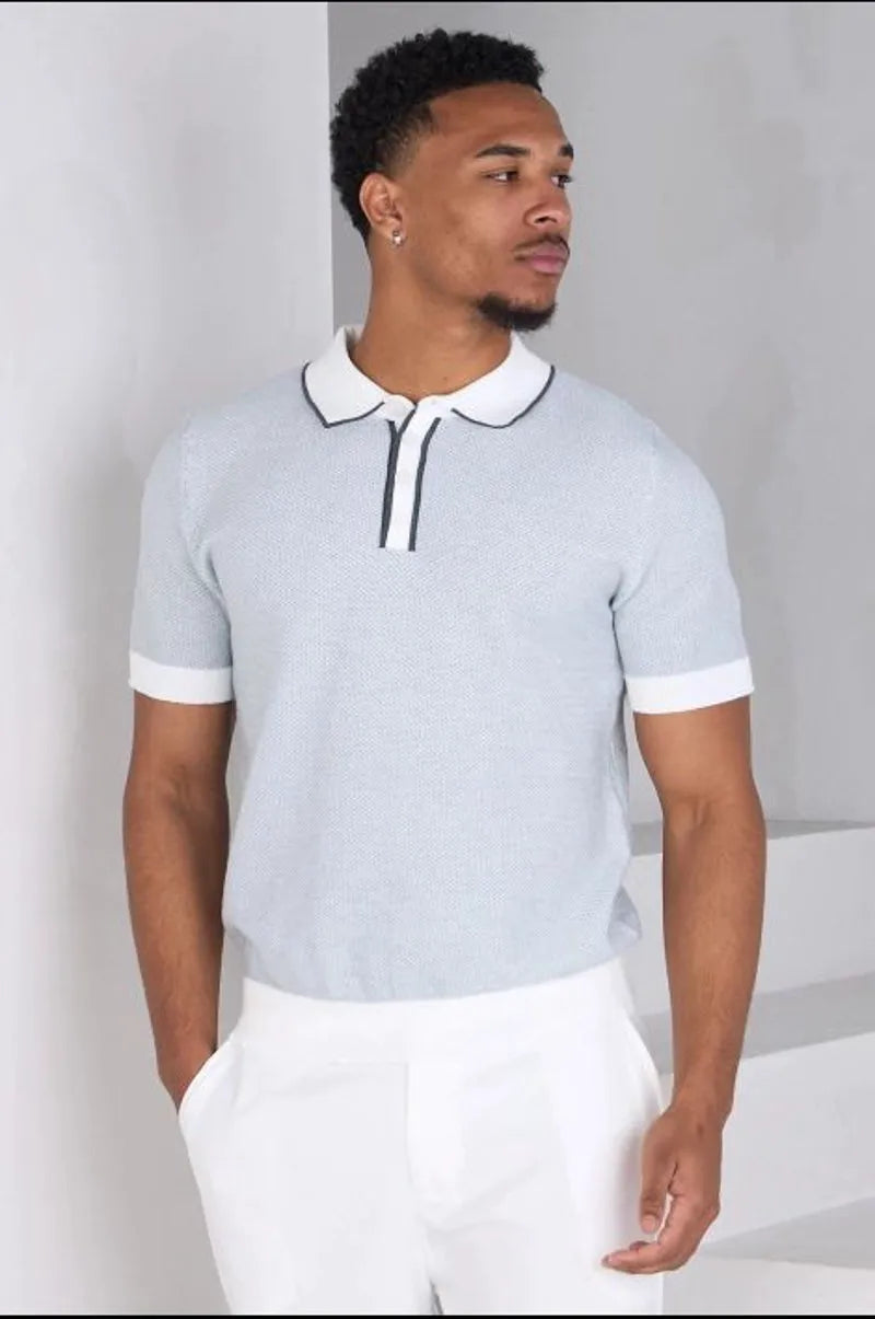 White patterned short-sleeve polo shirt