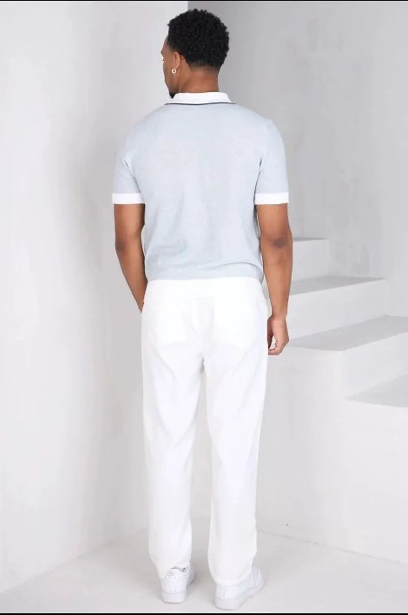 White patterned short-sleeve polo shirt