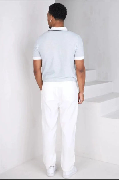 White patterned short-sleeve polo shirt