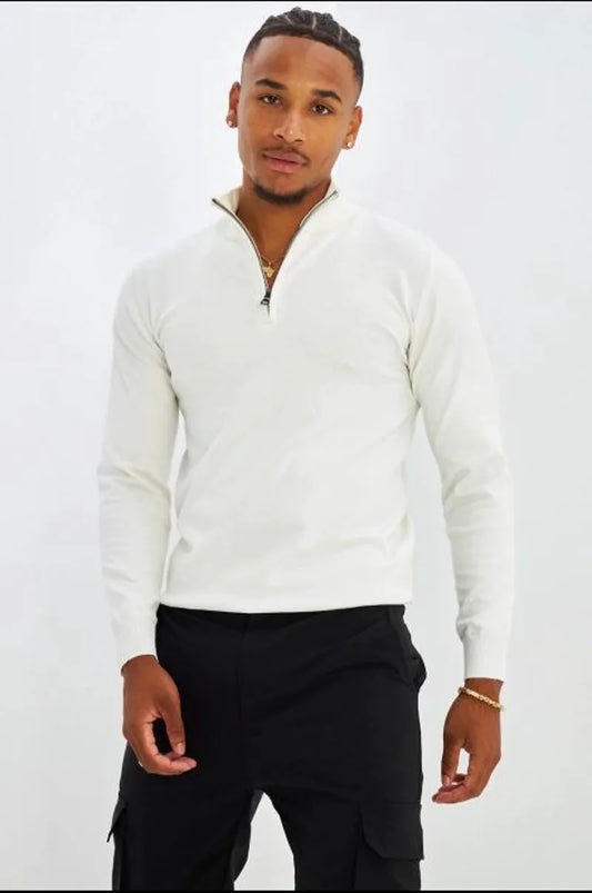 White pullover with zippered collar