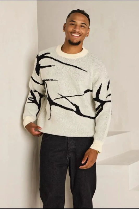 White sweater with black pattern